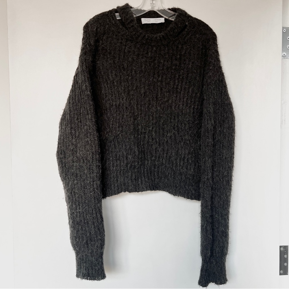 Proenza Schouler charcoal gray chunky brushed alpaca cut out crew neck sweater